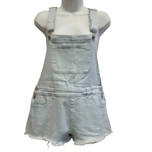Forever 21 Light Blue Denim Dungaree Shorts UK Women's Size S 8 W26-28'' - Picture 1 of 4