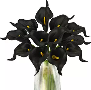 Artificial Calla Lily Black Flowers for Wedding Bouquet Klein Blue Flower 12Pcs - Picture 1 of 12