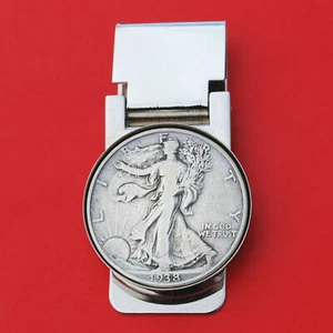 US 1916 ~ 1947 Walking Liberty halber Dollar 90 % Silbermünze klappbar Geldklammer NEU - Bild 1 von 35