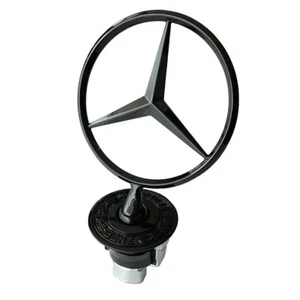 Gloss Black Mercedes Bonnet Raised Star Emblem Badge Chrome C E S CLK Class 44mm - Picture 1 of 5