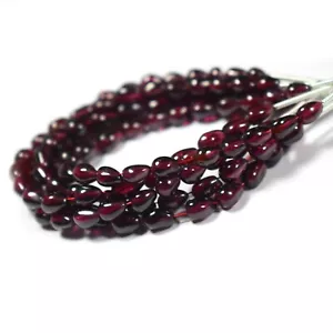 A++ Natural Red Garnet Gemstone Drop Smooth Center Drilled Beads 5" For Jewelry - Picture 1 of 4