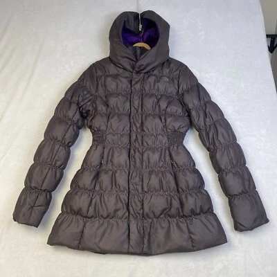 North Face женщин размер маленький Emma 550 вниз куртки сонет серый / фиолетовый пятна - Изображение 1 из 4