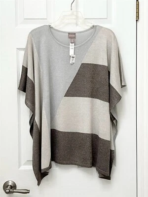 NWT Chico's Size S/M Metallic Gray & Brown Zoe Lurex Paula Colorblock Poncho  - Image 1 of 4