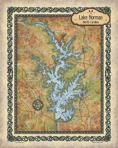 Lake Norman North Carolina Map Art Print Poster Vintage Wall Home Decor & Gift - Picture 1 of 1