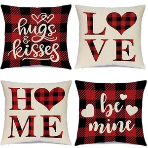 4 Farmhouse Pillow Covers 18x18 Valentines Day Decorations For Home Clearance - Picture 1 of 7