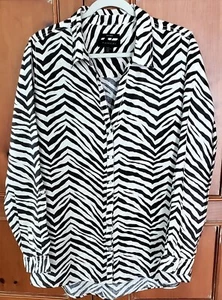 Tahari Womens Zebra Print Linen Long-sleeved Blouse XL - Picture 1 of 6
