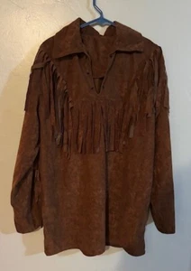 Men's X Large Fringed Western Rockabilly LS Handmade Brown Shirt - Picture 1 of 2