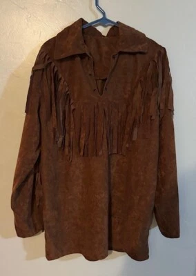 Мужская X большой окаймленный Western рокабилли LS ручной работы коричневая рубашка - Изображение 1 из 2