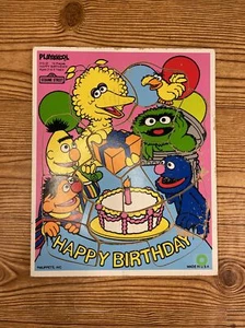Vintage Playskool Wood Puzzle Sesame Street Happy Birthday - Picture 1 of 10