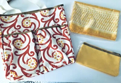 Estee LAUDER большой холст золото и оранжевый пляж сумка путешествий сумка с короткими ручками новый/шарф макияж  - Изображение 1 из 4