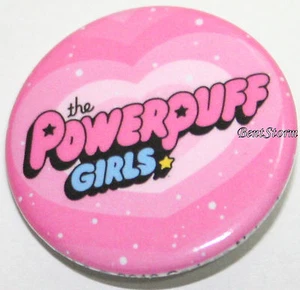 PROMO the Powerpuff Girls Logo Name PINK HEART  1 1/4" Button Pin Lanyard Charm - Picture 1 of 1