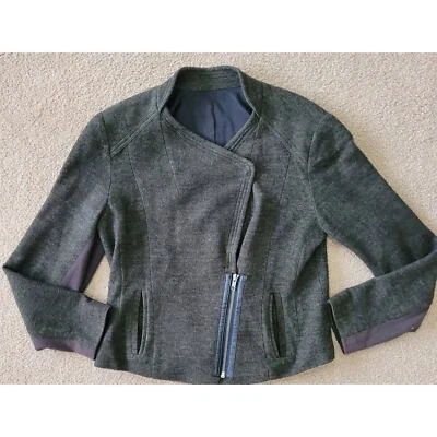 Chaqueta para mujer Coldwater Creek gris y verde mezcla de lana estilo moto. Talla M Foto 1 de 4