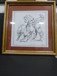  CHARMANTE ORIGINAL "PFERDE III" STIFT AUF PAPIER SKIZZE VON LEON FAYN GEMÄLDE #7193 - Bild 1 von 11