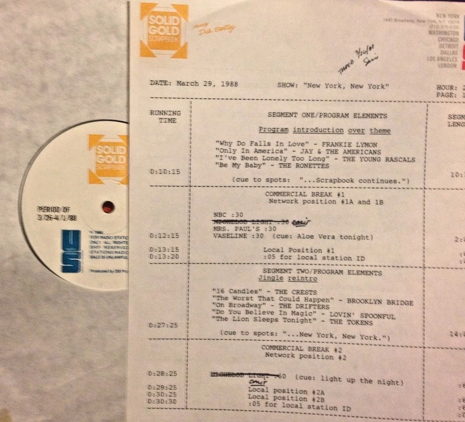 RADIO SHOW: 3/29/88 NEW YORK! CRESTS,BLUES MAGOOS, VANILLA FUDGE, BS&T, ANGELS - Image 1 of 1