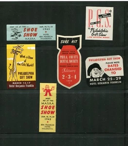 Vintage Poster Stamp Label set of 6 BENJAMIN FRANKLIN HOTEL Philadelphia Shows - Picture 1 of 1