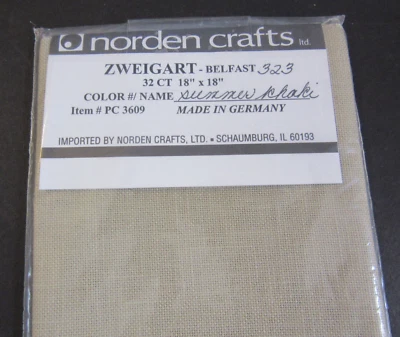 Zweigart BELFAST 32ct Linen SUMMER KHAKI #323 Craft Fabric Evenweave 18"x18" NEW - Image 1 of 3