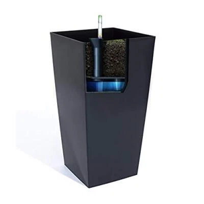 KRYSGO Tall Black 42cm Self-Watering Flower Pot with Liner – Indoor & Outdoor