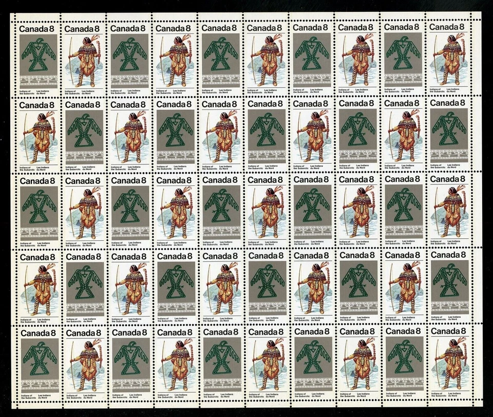 Canada Stamps — Full Pane of 50 — 1975, Subarctic Indians #576-577 MNH - Image 1 of 1