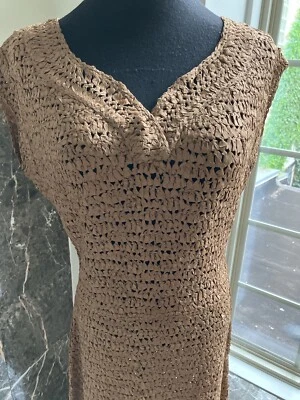 VINTAGE STUNNING RIBBON DRESS- M - TOBACCO BROWN - Image 1 of 4