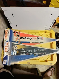 Lot Of 2 VINTAGE World Cup USA 94 Soccer Pennants/Button/And Bumper Sticker - Picture 1 of 6