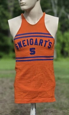 ANTIQUE 1920’S MEN’S WOOL BASKETBALL JERSEY SHIRT TANK TOP W LETTERING - Image 1 of 4