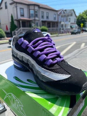 Zapatillas deportivas deportivas de regreso a la escuela AIR negras plateadas y moradas para niños A001 NUEVAS Foto 1 de 4