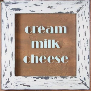 Distressed White Olde Advertising Dairy Window Cream Milk Cheese - Picture 1 of 2