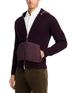 Eleventy Men's Hooded Sweater Red Wool Ribbed Knit  Full-Zip Size M Burgundy - Picture 1 of 6