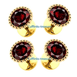 Natural Garnet Gemstones with Gold Plated 925 Solid Silver Tuxedo Buttons set #2 - Picture 1 of 6
