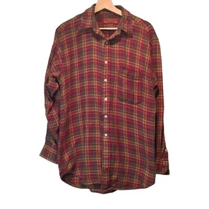 Mens Heavy Weight Cotton Plaid Shirt Burgundy Tan Size Medium Gorpcore Western - Picture 1 of 6