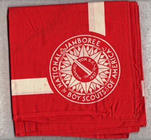 W3 23 oa bsa scouts 1937 NATIONAL JAMBOREE RED, YOUTH NECKERCHIEF - FULL SQUARE - Picture 1 of 1