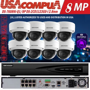 Hikvision 8CH POE NVR 4K Security Camera System 2MP WDR Dome Vandal Proof Lot - Picture 1 of 24
