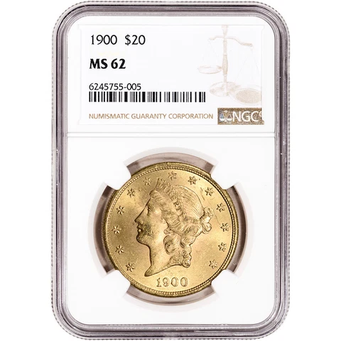 1900 US Gold $20 Liberty Head Double Eagle - NGC MS62 Cover