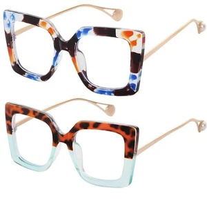 Oversized Square Blue Light Blocking Glasses for Women Thick Fashion Eyewear ... - Picture 1 of 7