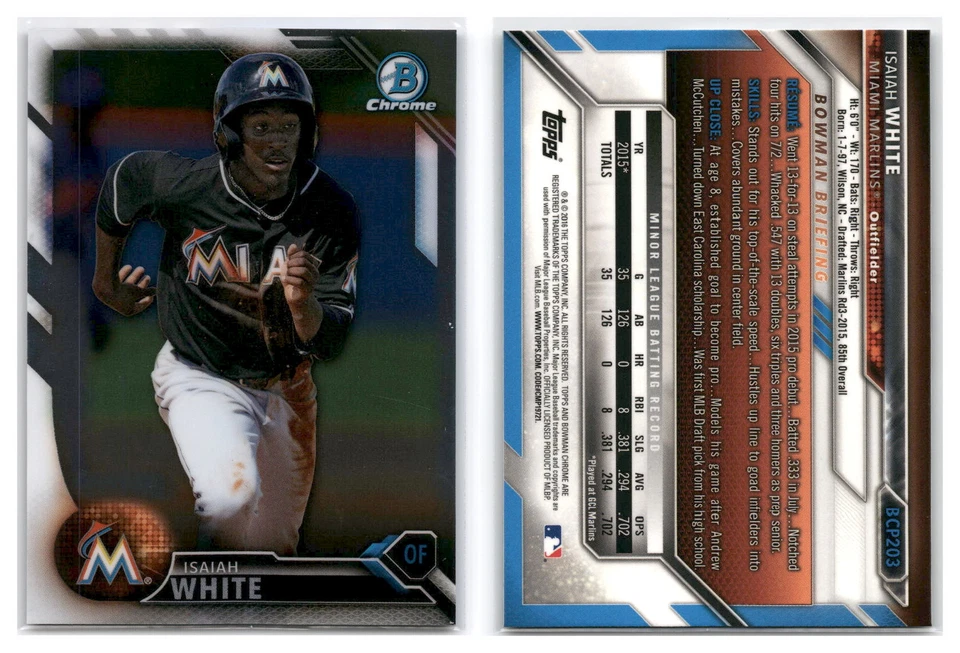 2016 Bowman Chrome Prospects #BCP203 Isaiah White - Miami Marlins - Image 1 of 1