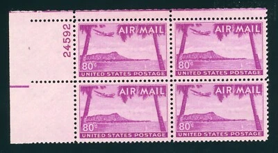 US Stamp #C46 Diamond Head 80c - Plate Block of 4 - MNH - CV $19.00 - Image 1 of 2
