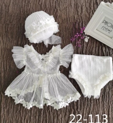Recién Nacido Estudio Sesión de Fotos Fotografía Utilería Bebé Niña Vestido de Encaje Almohada Sombrero Conjunto Foto 1 de 4
