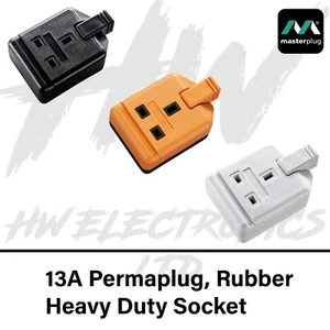 13 Amp Permaplug 1 Gang Rubber Socket 13A Heavy Duty Mains Electrical Masterplug - Picture 1 of 4