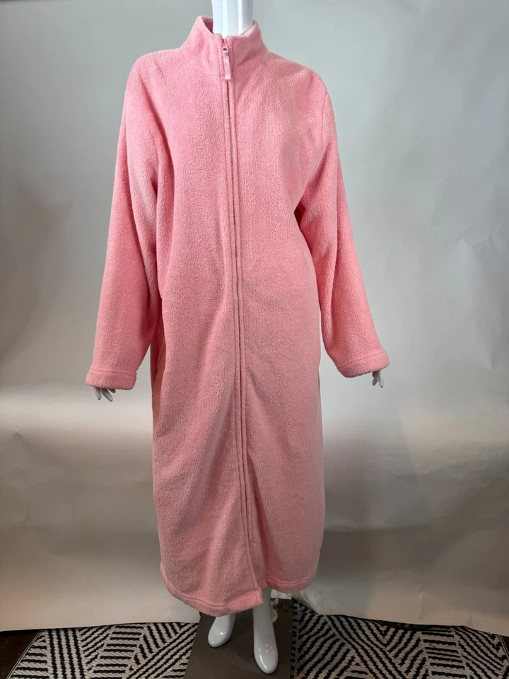 Adonna Pink Fleece Zip-Up Long Robe XL Full-Length Cozy Loungewear - Image 1 of 4