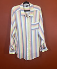 Torrid 4X Lizzie Rayon Button Up Shirt Vertifical Stipe Relaxed Coastal Colorful