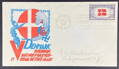1943 Denmark Overrun Countries FDC (Scott 920) - Washington, D.C. - Cachet Craft - Image 1 of 2