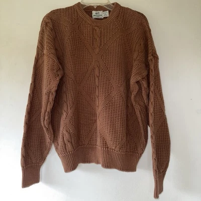 Suéter Van Heusen 417 Grande Marrón Tejido con Cable 100% Algodón Hecho en EE. UU. Abuelo Foto 1 de 4