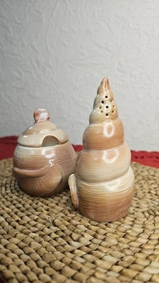 Vintage Shell CARLTON WARE Condiment Cruet Set Salt Shaker and Pot with Lid - Image 1 of 4