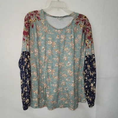 Camisa Sundance Para Mujer XL Floral Bordada Manga Larga Raglán Colorblock Top Foto 1 de 4