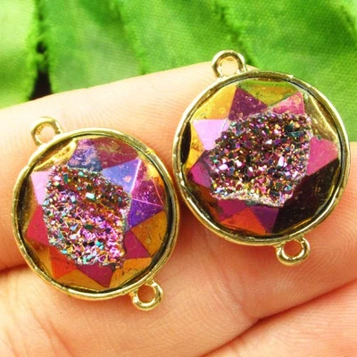 Colgante conector redondo ágata cristal titanio púrpura facetado 2 piezas H90998 Foto 1 de 2