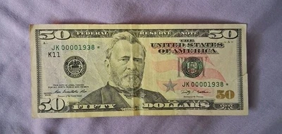 2009 $50 dollar bill star note low serial number 00001938* 1938 Year Note Rare  - Image 1 of 4