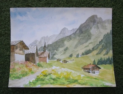 Ancienne belle aquarelle La clusaz près Thônes Annecy tableau de montagne signé. - Photo 1/4