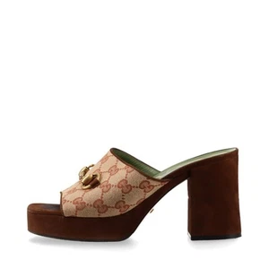 Gucci Horsebit Suede Sandals 36 Ladies' Brown 609344 GG Canvas - Picture 1 of 18