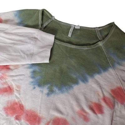 Active 18/20W Plus Tie Dye Sweatshirt Tunic Green Pink Oversized Cozy Cottagecor - Image 1 of 4