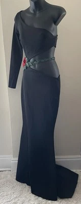 Tarik Ediz Black One-Shoulder Long Sleeve Dress Size 4 — 第 1/4 张图片